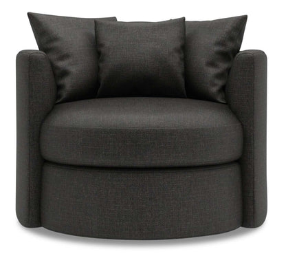 Fauteuil d’appoint pivotant Nest de Sofa Lab de 41 po fabriqué au Canada en tissu d’apparence lin - gris Luna Kohl | NEST2691