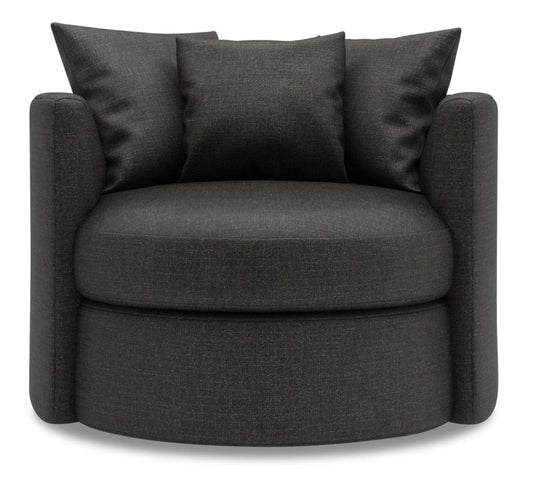 Fauteuil d’appoint pivotant Nest de Sofa Lab de 41 po fabriqué au Canada en tissu d’apparence lin - gris Luna Kohl | NEST2691