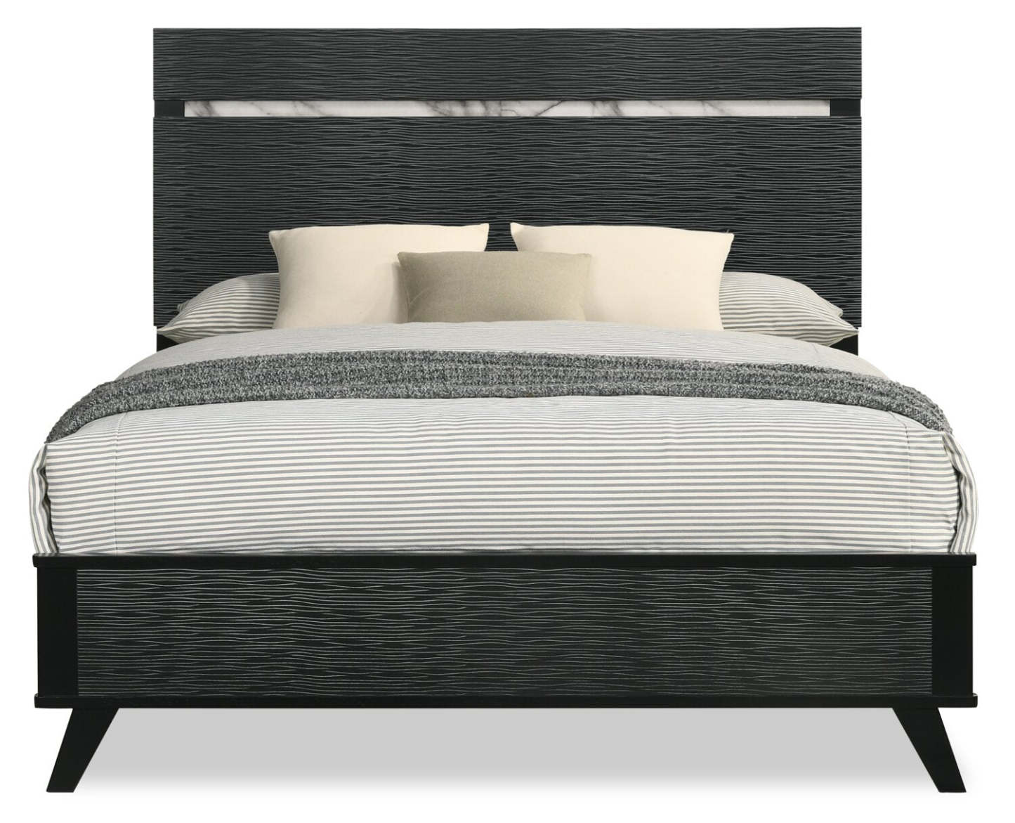 Ensemble de chambre à coucher Atlas 5 pièces avec lit, commode et miroir, style moderne du milieu du 20e siècle, noir - Taille Queen | Ensemble de chambre à coucher Atlas 5 pièces de style moderne du milieu du 20e siècle avec lit, comm…