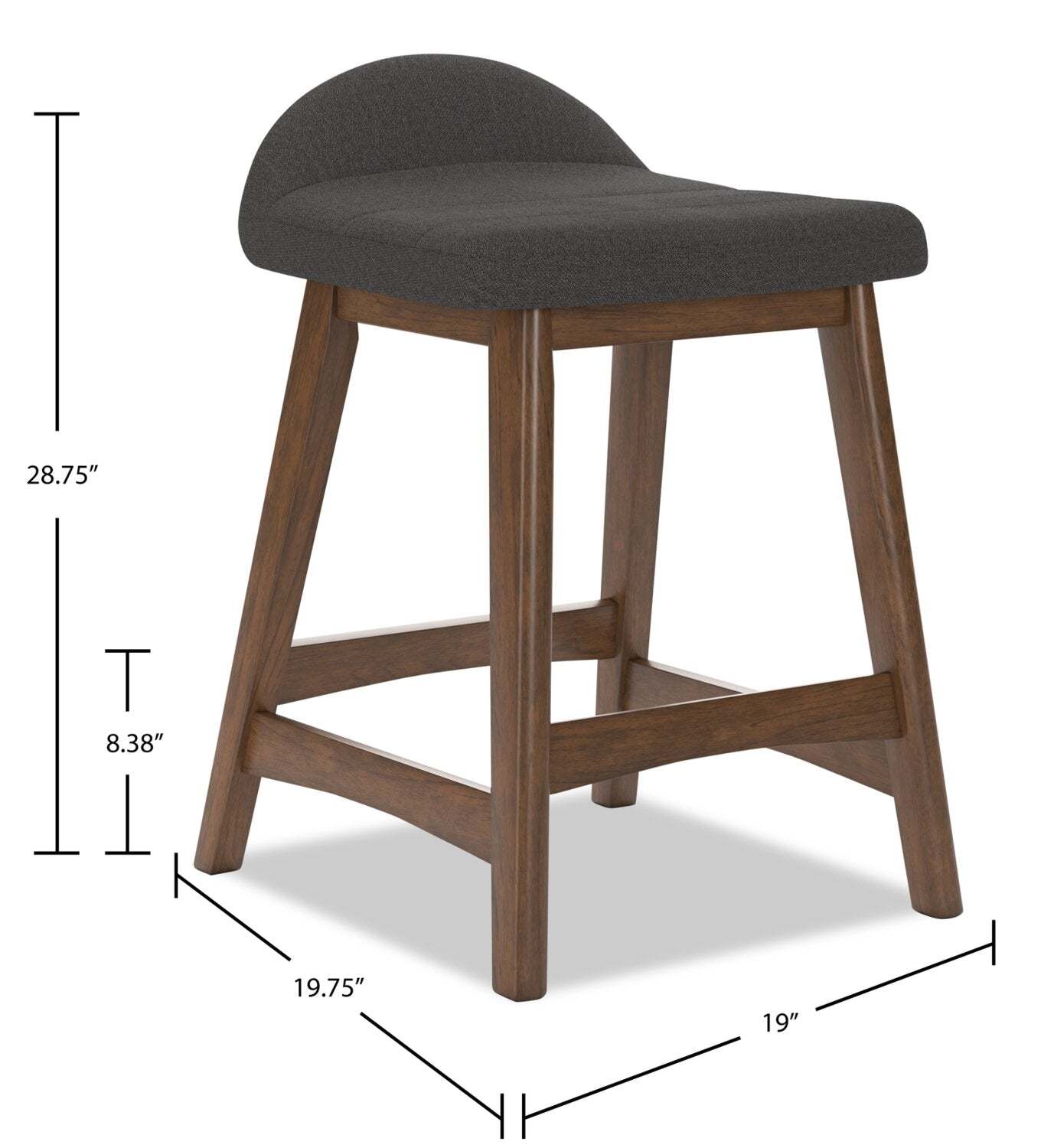 Tabouret à hauteur de comptoir Jovi avec tissu d'apparence lin, Bois - Charbon | Tabouret Jovi de hauteur comptoir en tissu d'apparence lin et en bois - anthracite