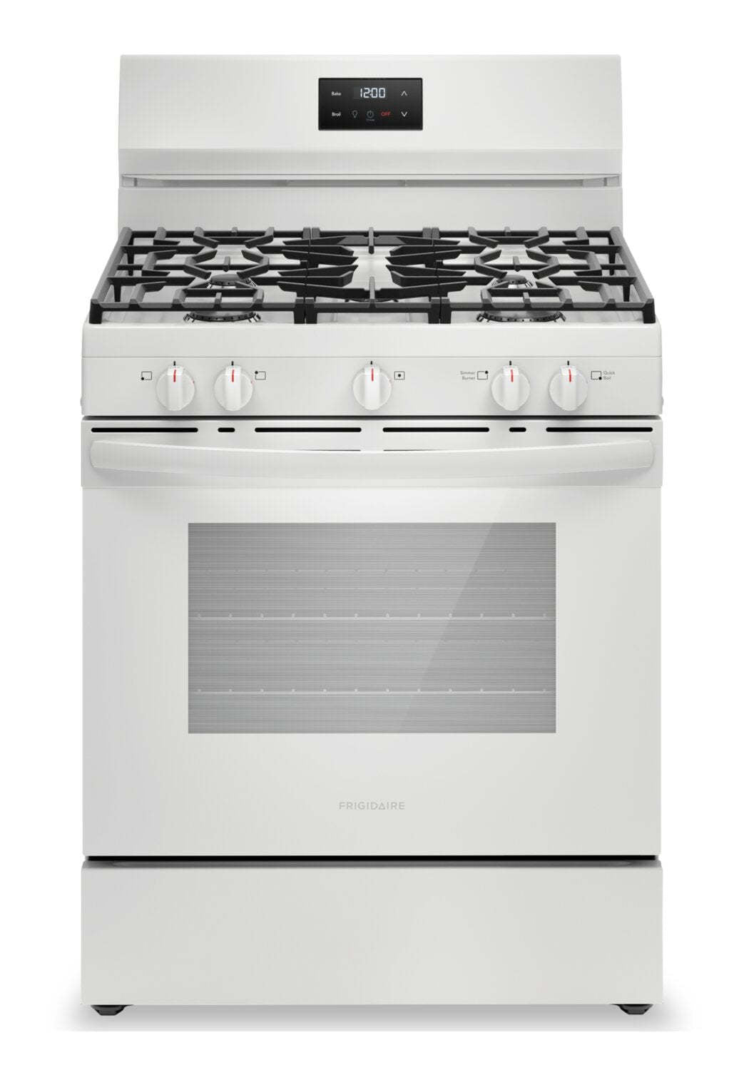 Cuisinière à gaz Frigidaire de 5,1 pi³ avec ébullition rapide et surface de cuisson à 5 brûleurs - blanche - FCRG3052BW | Frigidaire 5,1 Cu. Fort. Cuisinière à gaz avec ébullition rapide et table de cuisson à cinq brûleurs - Blanc - FCRG3052BW