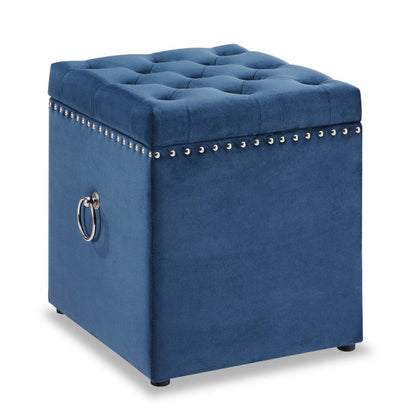 Yukon 17 Square Velvet Storage Ottoman - Navy|Pouf de rangement carré Yukon de 17 po en velours - bleu marine