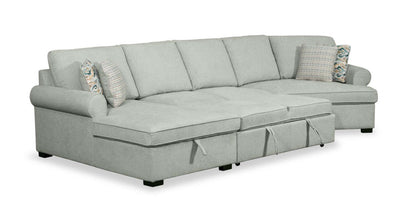 Scott Living Haven 3-Piece Right-Facing Chenille Fabric Cuddler Sleeper Sectional with Storage - Seafoam Blue | Canapé-lit sectionnel enveloppant de droite Haven de Scott Living 3 pièces en tissu de chenille avec rangement - écume de mer