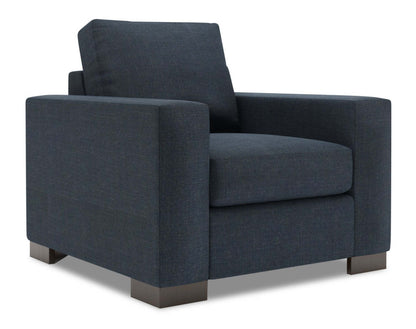 Fauteuil Track de Sofa Lab de 38 po fabriqué au Canada en tissu d’apparence lin avec accoudoirs rectilignes - bleu Luna Sailor | TR302491