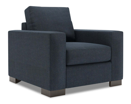 Fauteuil Track de Sofa Lab de 38 po fabriqué au Canada en tissu d’apparence lin avec accoudoirs rectilignes - bleu Luna Sailor | TR302491