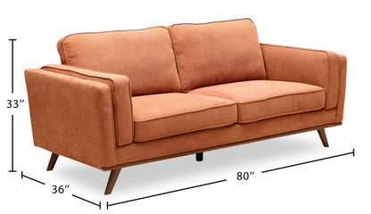 Kort & Co. Sofa Kassia de 80 po de format condo en tissu d’apparence lin avec base et pattes en bois - orange