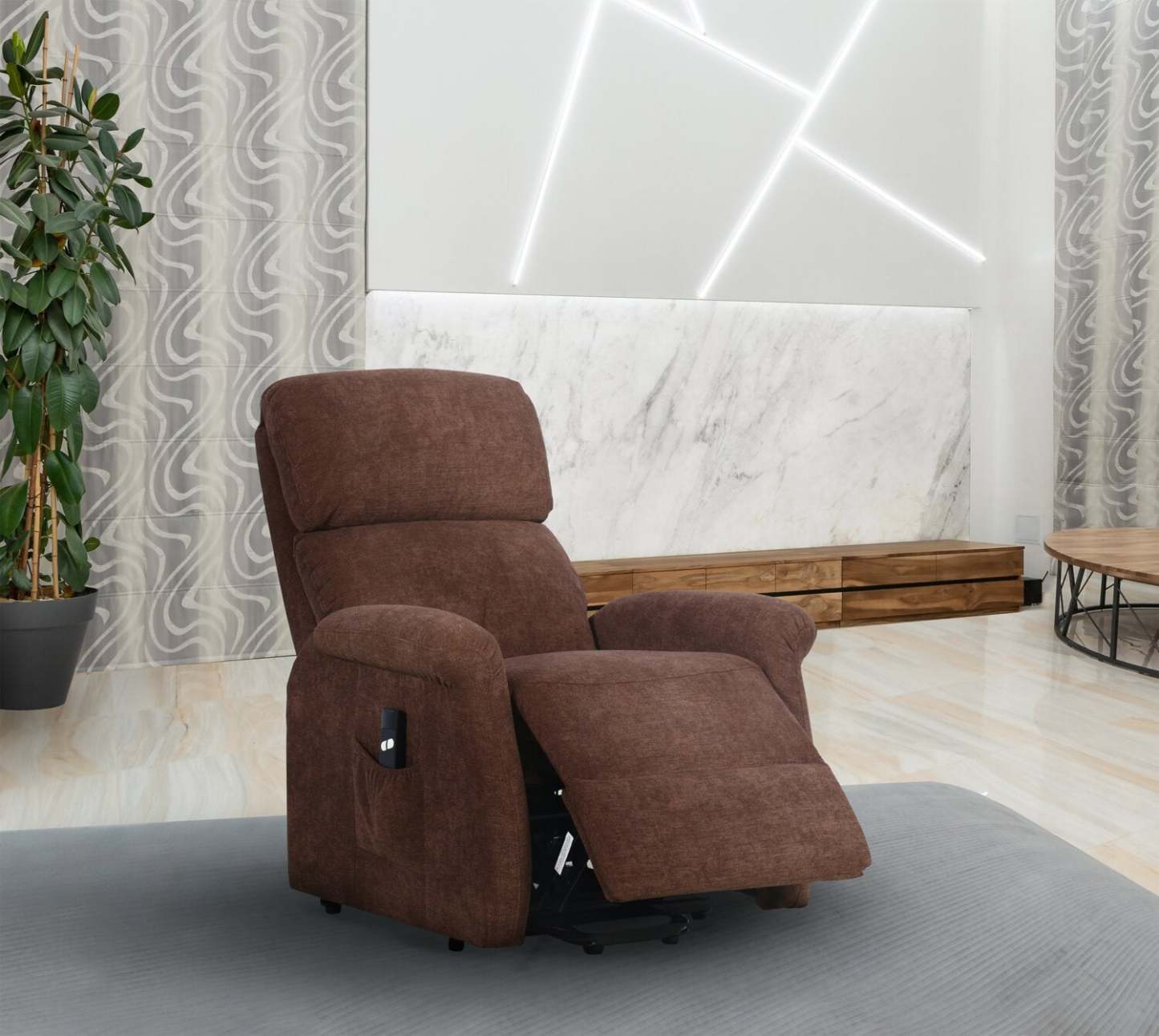 Ruben 32 Fauteuil basculeur à inclinaison électrique en tissu de chenille - brun chocolat