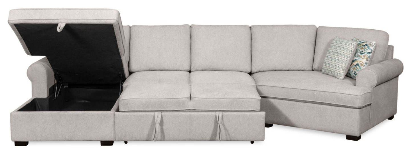 Scott Living Canapé-lit sectionnel câlin Haven 3 pièces orienté vers la droite en tissu chenille avec rangement - Gris | Canapé-lit sectionnel enveloppant de droite Haven de Scott Living 3 pièces en tissu de chenille avec rangement - gris