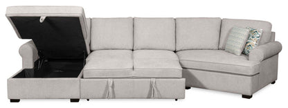 Scott Living Canapé-lit sectionnel câlin Haven 3 pièces orienté vers la droite en tissu chenille avec rangement - Gris | Canapé-lit sectionnel enveloppant de droite Haven de Scott Living 3 pièces en tissu de chenille avec rangement - gris