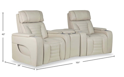 Sofa sectionnel à inclinaison électrique Zen 3 pièces de style cinéma maison en similicuir avec massage et console de rangement - abricot