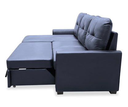Carter 2-Piece Left-Facing Leather-Look Fabric Sleeper Sectional with Storage Chaise - Black | Canapé-lit sectionnel gauche Carter 2 pièces en tissu d’apparence cuir avec chaise longue de rangement - noir