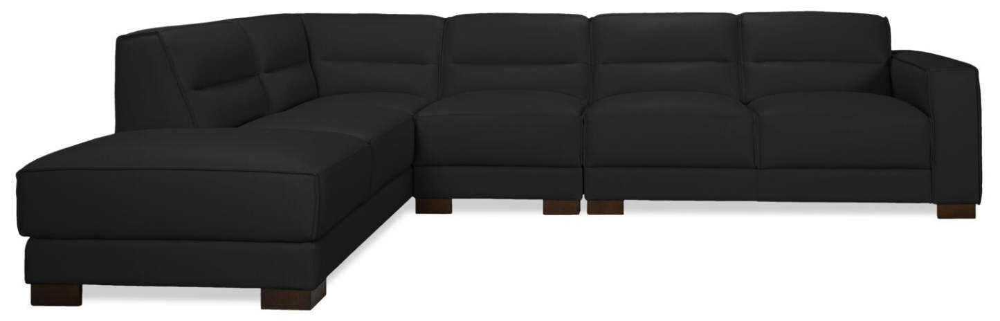 Citadel 3-Piece Left-Facing Top-Grain Genuine Leather Sectional with Wood Legs - Black | Canapé sectionnel gauche Citadel 3 pièces en cuir véritable de qualité supérieure avec pieds en bois - noir