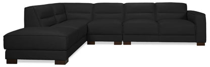 Citadel 3-Piece Left-Facing Top-Grain Genuine Leather Sectional with Wood Legs - Black | Canapé sectionnel gauche Citadel 3 pièces en cuir véritable de qualité supérieure avec pieds en bois - noir