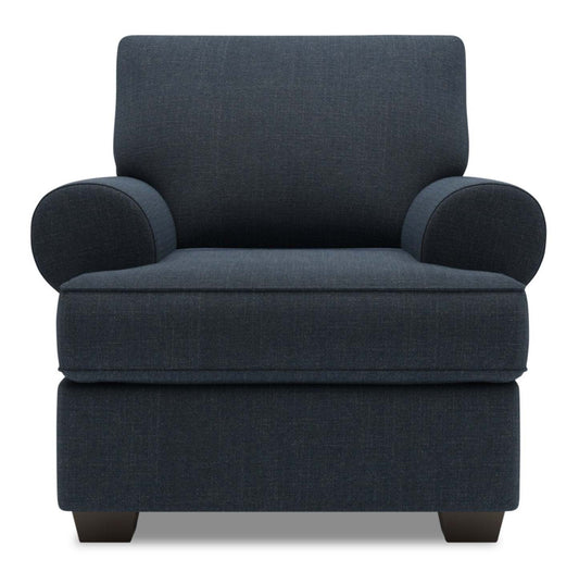 Fauteuil Roll de Sofa Lab de 42 po fabriqué au Canada en tissu d’apparence lin avec accoudoirs enroulés - bleu Luna Sailor | RO302491