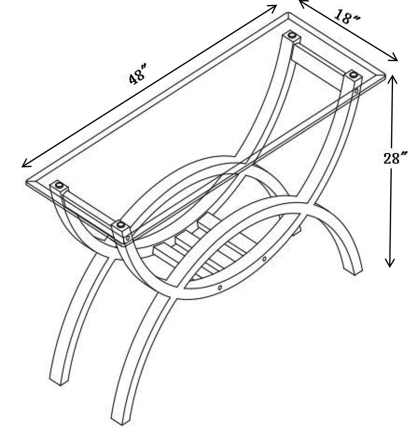 Ricci 48 Table de canapé moderne avec plateau en verre – Espresso avec pieds arqués | Table de salon moderne Ricci de 48 po avec dessus en verre - espresso avec pattes arquées