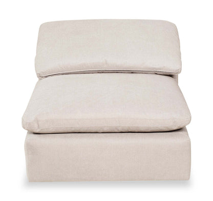 Eclipse Modular 4-Piece Linen-Look Fabric Sectional with Ottoman and Reversible Feather Down Cushions - Linen White | Canapé sectionnel modulaire Eclipse 4 pièces en tissu d’apparence lin avec pouf et coussins réversibles en duvet et plumes - blanc lin