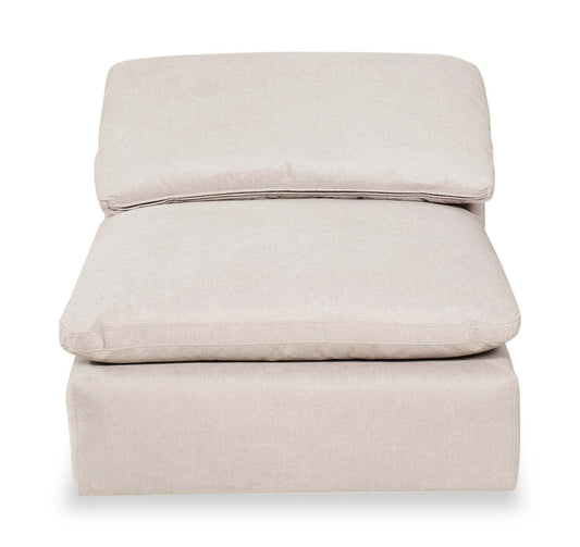 Chaise sans accoudoirs Eclipse Modular 38 en tissu d'apparence lin avec coussins réversibles en plumes - Beige lin | Fauteuil modulaire sans accoudoirs Eclipse de 38 po en tissu d'apparence lin avec coussins réversibles en couette et plumes - lin beige