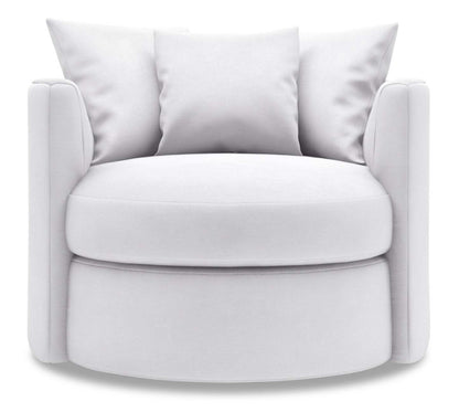 Fauteuil d'appoint pivotant Nest de Sofa Lab de 41 po fabriqué au Canada en tissu d'apparence lin - blanc Pax Ice | NID3449