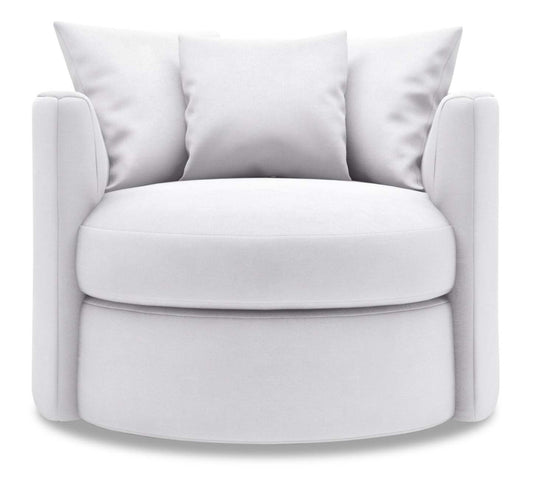 Fauteuil d'appoint pivotant Nest de Sofa Lab de 41 po fabriqué au Canada en tissu d'apparence lin - blanc Pax Ice | NID3449