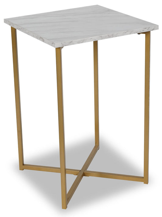 Mia 15.75 Faux Marble Chairside Table - Blanc &amp; Or|Table de fauteuil Mia de 15,75 po en imitation de marbre - blanche et dorée