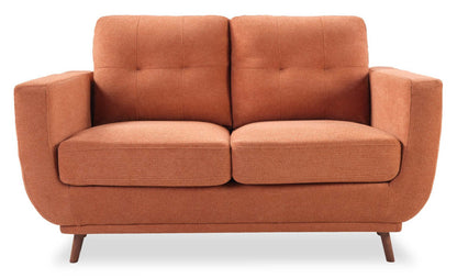 Causeuse en tissu Cosmo 57 avec coussins de dossier capitonnés - Orange | Causeuse Cosmo de 57 po en tissu avec coussins de dossier capitonnés - orange