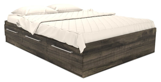 Lit Mates Riley avec rangement à 3 tiroirs pour enfants, fabriqué au Canada, gris - Pleine grandeur | Lit matelot Riley avec 3 tiroirs de rangement pour enfants, fabriqué au Canada, gris - format lit double