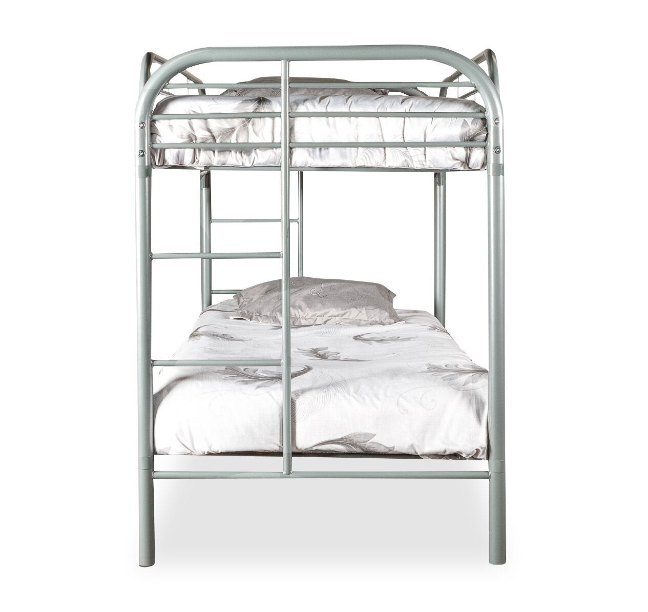 Lit superposé Logan avec échelles et garde-corps pour enfants, métal gris - simple/jumeau | Lits superposés Logan pour enfants avec échelles et garde-corps, métal gris - simple et simple