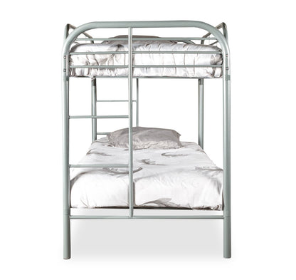 Lit superposé Logan avec échelles et garde-corps pour enfants, métal gris - simple/jumeau | Lits superposés Logan pour enfants avec échelles et garde-corps, métal gris - simple et simple