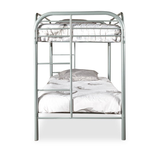 Lit superposé Logan avec échelles et garde-corps pour enfants, métal gris - simple/jumeau | Lits superposés Logan pour enfants avec échelles et garde-corps, métal gris - simple et simple