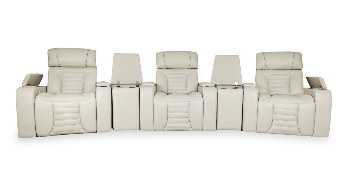 Sofa sectionnel à inclinaison électrique Zen 5 pièces de style cinéma maison en tissu d’apparence cuir avec massage - abricot