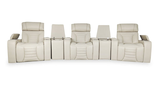 Sofa sectionnel à inclinaison électrique Zen 5 pièces de style cinéma maison en tissu d’apparence cuir avec massage - abricot