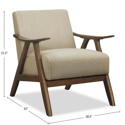 Fauteuil d'appoint Kyra 28,5 en tissu d'apparence lin avec accoudoirs courbés et structure en bois - Taupe | Fauteuil d'appoint Kyra de 28,5 po en tissu d'apparence lin avec accoudoirs courbés et armature en bois - taupe