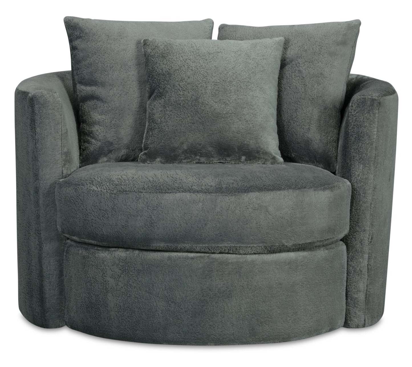 Fauteuil d’appoint pivotant Cuddler Midi de 42 po fabriqué au Canada en tissu de chenille - gris Plush Thunder