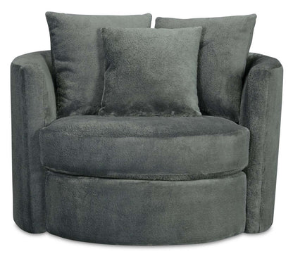 Fauteuil d’appoint pivotant Cuddler Midi de 42 po fabriqué au Canada en tissu de chenille - gris Plush Thunder