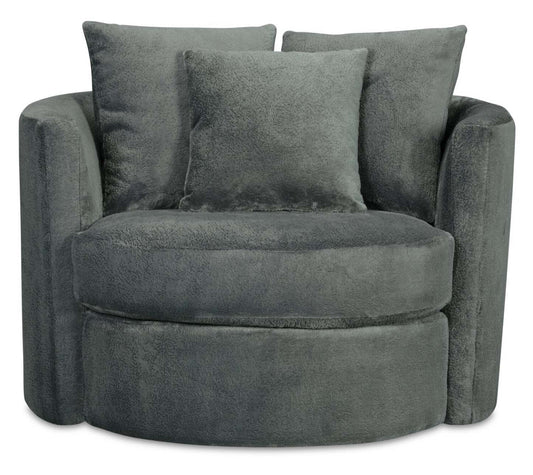 Fauteuil d’appoint pivotant Cuddler Midi de 42 po fabriqué au Canada en tissu de chenille - gris Plush Thunder