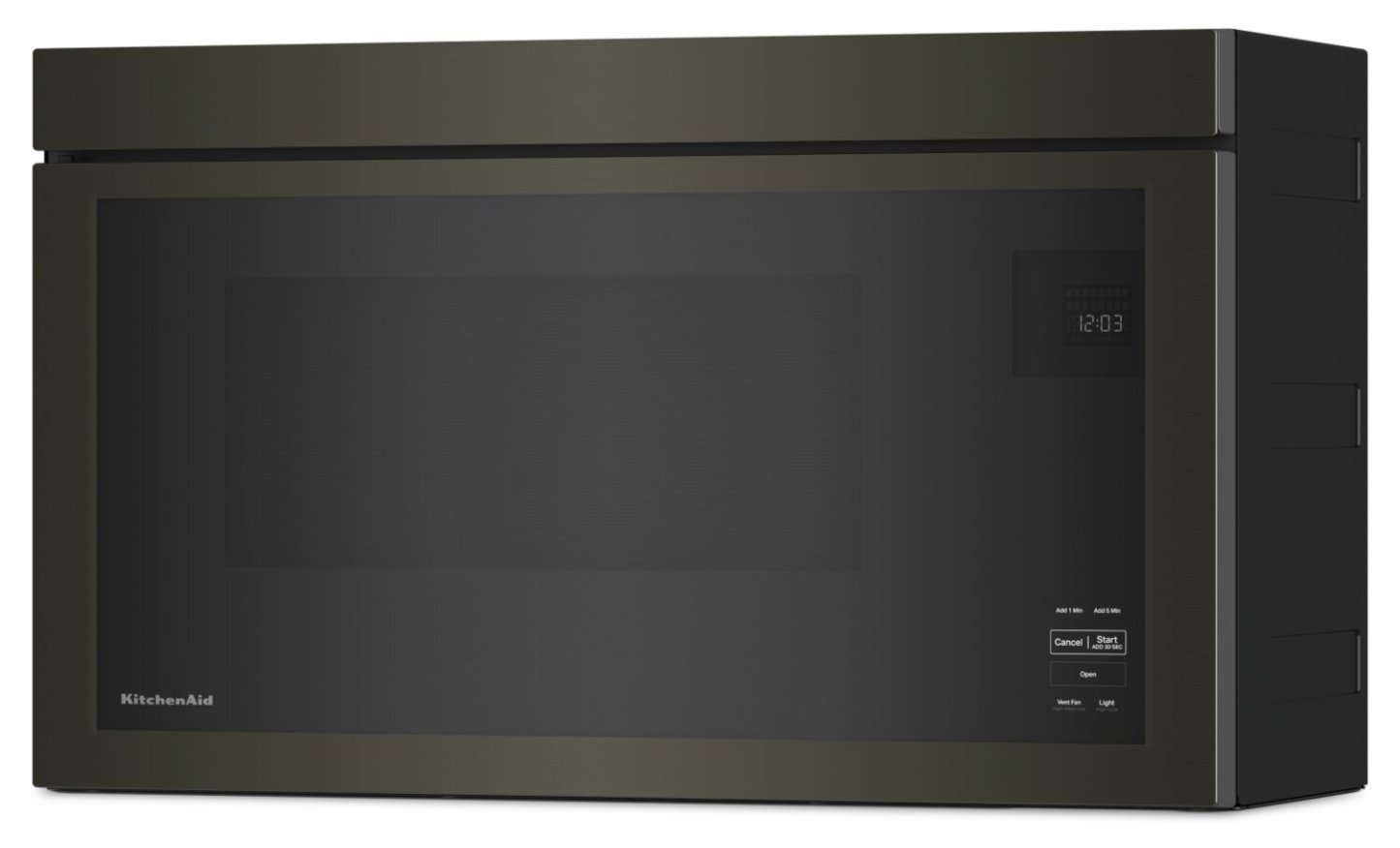 Four à micro-ondes à hotte intégrée KitchenAid de 1,1 pi³ à installation affleurée avec cuisson à 900 Watts - Acier inoxydable noir - YKM… | KitchenAid 1.1 Cu. Ft. Flush Over-the-Range Microwave with 900 Watts Cooking - Black Stainless - YKM…