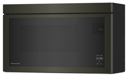 Four à micro-ondes à hotte intégrée KitchenAid de 1,1 pi³ à installation affleurée avec cuisson à 900 Watts - Acier inoxydable noir - YKM… | KitchenAid 1.1 Cu. Ft. Flush Over-the-Range Microwave with 900 Watts Cooking - Black Stainless - YKM…