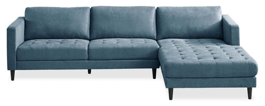 Canapé sectionnel de droite Metro 2 pièces en tissu avec fauteuil long et coussins de siège capitonnés - bleu denim