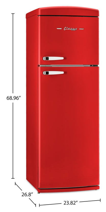 Unique Classique Rétro 24 11 Pi Cu. Réfrigérateur à congélateur supérieur – Rouge bonbon - UNQ-310L R TM | Réfrigérateur Classic Rétro d'Unique de 24 po et de 11 pi3 à congélateur supérieur - rouge bonbon - UNQ-310L R TM