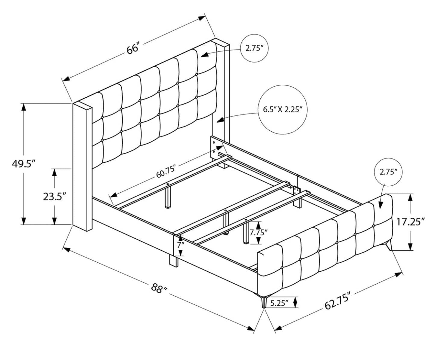 Lit rembourré Zara en tissu d'apparence lin beige - Capitonné à boutons - Taille Queen | Lit rembourré Zara en tissu d'apparence lin beige avec capitonnage à boutons - format grand lit