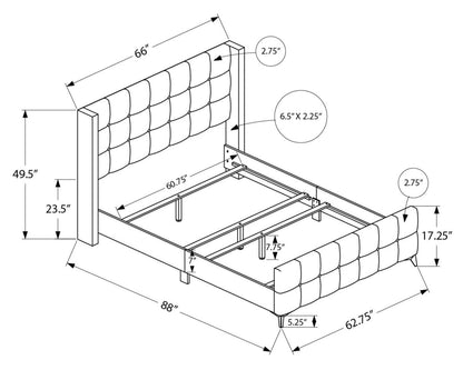 Lit rembourré Zara en tissu d'apparence lin beige - Capitonné à boutons - Taille Queen | Lit rembourré Zara en tissu d'apparence lin beige avec capitonnage à boutons - format grand lit