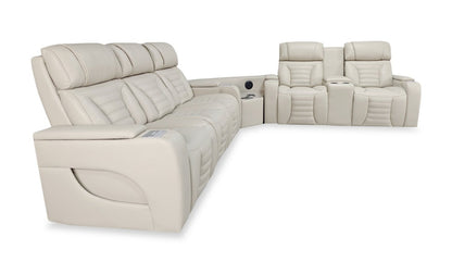 Sofa sectionnel à inclinaison électrique Zen 3 pièces en similicuir avec massage, console rabattable et compartiment réfrigéré - abricot