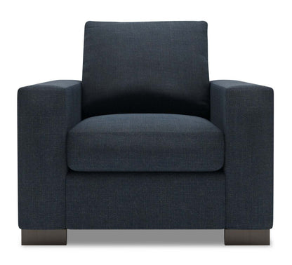 Fauteuil Track de Sofa Lab de 38 po fabriqué au Canada en tissu d’apparence lin avec accoudoirs rectilignes - bleu Luna Sailor | TR302491
