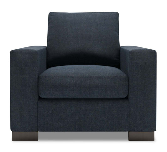 Fauteuil Track de Sofa Lab de 38 po fabriqué au Canada en tissu d’apparence lin avec accoudoirs rectilignes - bleu Luna Sailor | TR302491