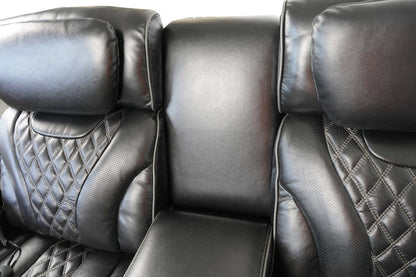 Causeuse de massage à inclinaison électrique Elite de 74 po en cuir avec véritable son immersif et appuie-têtes électriques - noire