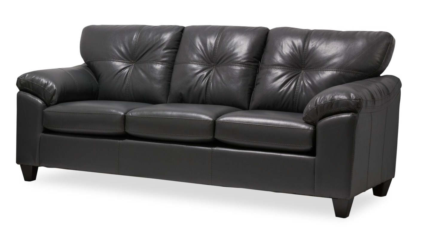 Sofa Addison de 86 po fabriqué au Canada en tissu d’apparence cuir avec coussin de dossier capitonné - gris