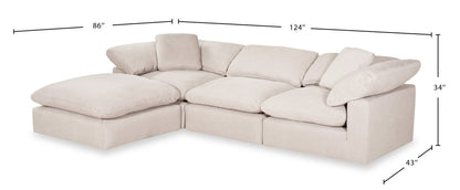 Eclipse Modular 4-Piece Linen-Look Fabric Sectional with Ottoman and Reversible Feather Down Cushions - Linen White | Canapé sectionnel modulaire Eclipse 4 pièces en tissu d’apparence lin avec pouf et coussins réversibles en duvet et plumes - blanc lin