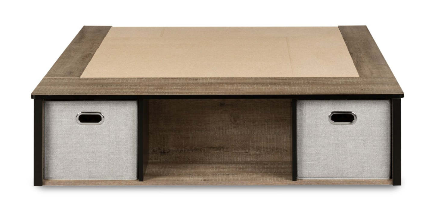 Lit plateforme Everley avec rangement et paniers intégrés, bicolore - Pleine grandeur | Lit plateforme Everley avec rangement et paniers intégrés, deux couleurs - format lit double