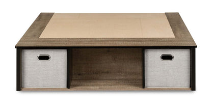 Lit plateforme Everley avec rangement et paniers intégrés, bicolore - Pleine grandeur | Lit plateforme Everley avec rangement et paniers intégrés, deux couleurs - format lit double