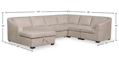 Envy 5-Piece Left-Facing Chenille Fabric Sleeper Sectional with Storage Chaise - Almond Beige | Canapé-lit sectionnel gauche Envy 5 pièces en tissu de chenille avec chaise longue de rangement - beige amande